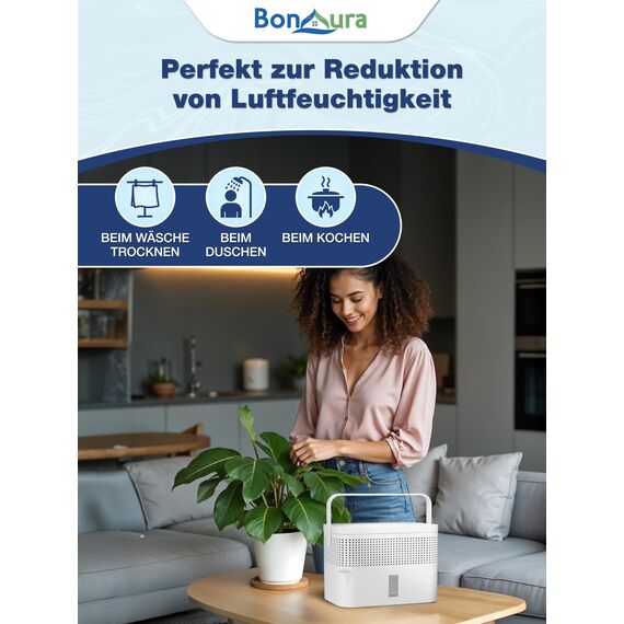 BonAura® Luftentfeuchter ohne Strom - Raumentfeuchter für Keller, Bad uvm. - 980g Luftenfeuchter Nachfüllpack inklusive - Entfeuchter und Luftentfeuchter Granulat im Set - Schutz vor Schimmel