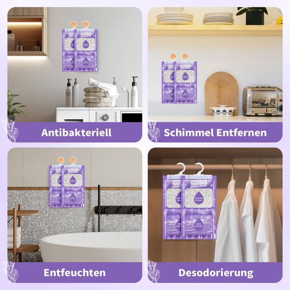 OMECO 20 x 230g entfeuchter schrank moisture Absorber mit Lavendel Duft，Luftentfeuchter Beutel Hängender Entfeuchtungsbeutel, feuchtigkeitsabsorber Trockenbeutel, Geeignet für Kleiderschrank,Schlafzi
