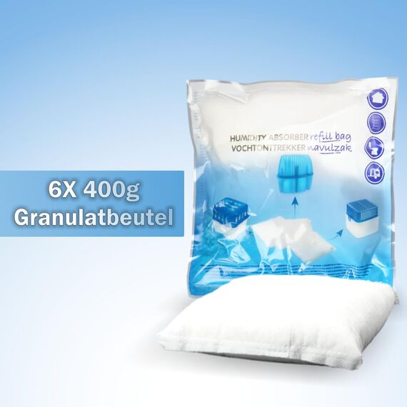 6x Luftentfeuchter Granulat 400g Nachfüllpack universal Feuchtigkeits-Stopper Beutel (6x Nachfüllpack 400g)