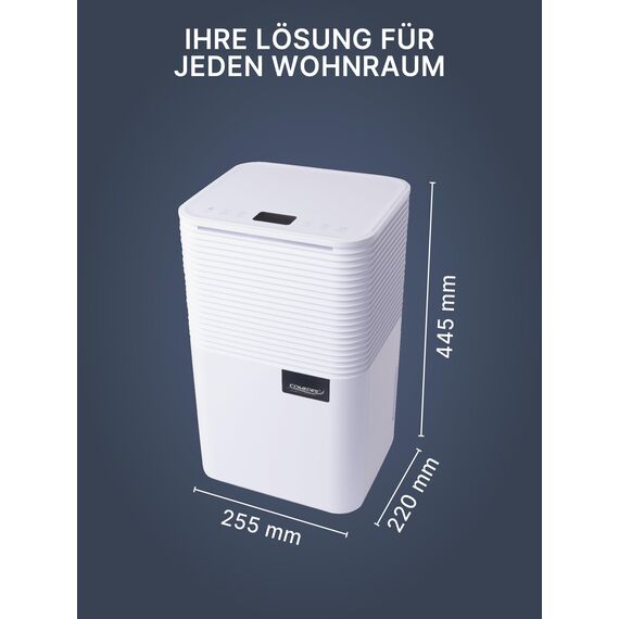 Comedes® Luftentfeuchter 12l / 24h - geräuscharmer Entfeuchter mit Rollen - leise & stromsparende Luftentfeuchtung für Wohnräume und Büros bis 25m² / 125m³ - Demecto 12 Dehumidifier