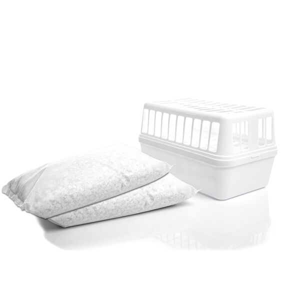 BigDean 4 Stück Luftentfeuchter + 8x 1,2kg Luftentfeuchtergranulat Nachfüllpack – Feuchtigkeits-Stopper nachfüllbar + wiederverwendbar – Luftentfeuchterbox ohne Strom