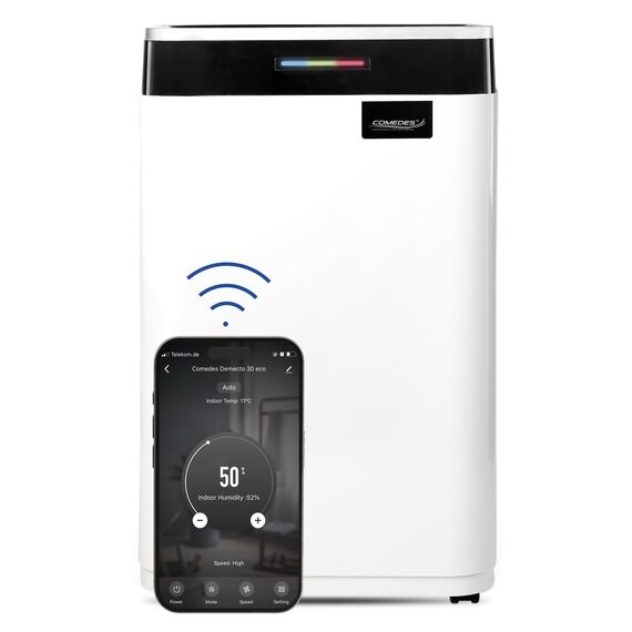 Comedes Demecto 30 eco WiFi – Luftentfeuchter Bautrockner (max. 25 Liter / 24h) Geeignet für alle Räume und Keller bis zu 100m² / 230m³, App-fähig