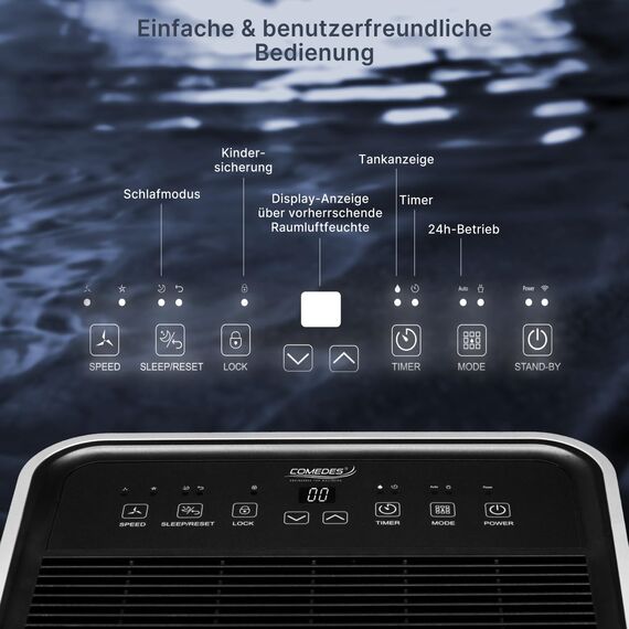 Comedes Demecto 30 eco Luftentfeuchter (25l/24h) + PowerDrain Kondensatpumpe – Geeignet für Räume & Keller bis 100m² / 230m³, Bautrockner mit Schlauchanschluss, inkl. 3m Schlauch