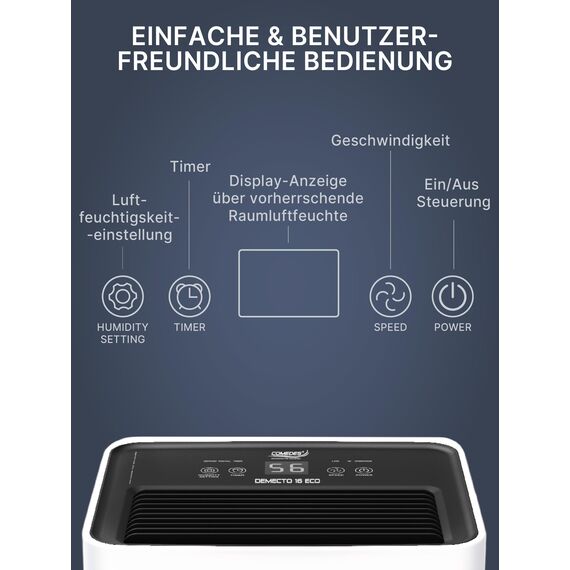 Comedes Demecto 16 eco WiFi - Leistungsstarker Luftentfeuchter (max. 16 Liter / 24h) Geeignet für Räume bis 65m²/150m³, App-fähig