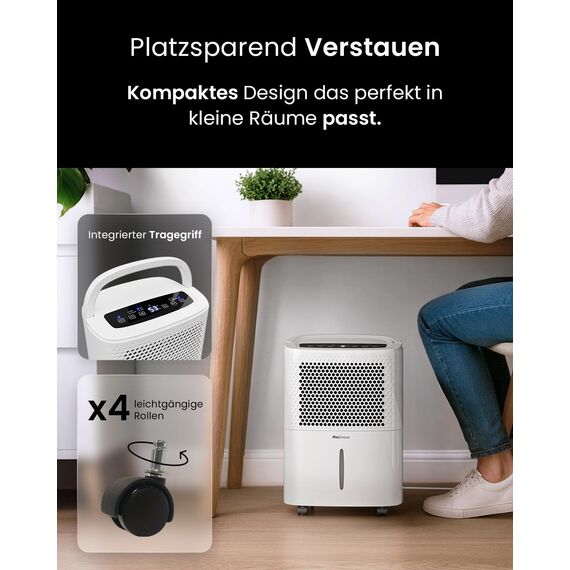 Pro Breeze® Eco Kompakt 12L/Tag Smart Luftentfeuchter – Nur 5ct/h Betriebskosten mit Feuchtigkeitssensor LED-Anzeige Wäschefunktion & automatische Abschaltung