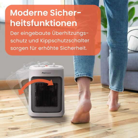 Pro Breeze 2000W Mini Heizlüfter Energiesparend Leise Elektroheizung 3 Heizstufen. Keramik Heizlüfter. Betrieb im Büro, Wohnzimmer, Schlafzimmer oder Terasse – Weiß