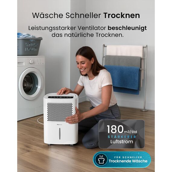 Pro Breeze® Eco Kompakt 12L/Tag Smart Luftentfeuchter – Nur 5ct/h Betriebskosten mit Feuchtigkeitssensor LED-Anzeige Wäschefunktion & automatische Abschaltung