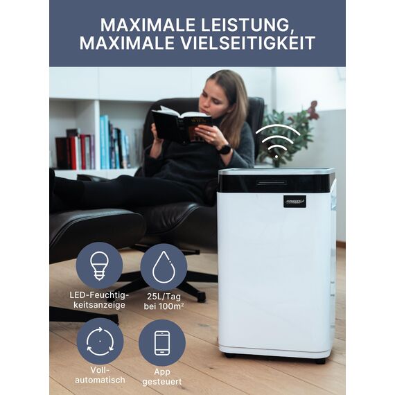 Comedes Demecto 30 eco WiFi Luftentfeuchter (25l/24h) + PowerDrain Kondensatpumpe - Geeignet für Räume & Keller bis 100m² / 230m³, Bautrockner mit App-Steuerung, inkl. 3m Schlauch