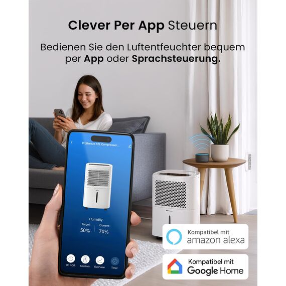 Pro Breeze® Eco Kompakt 12L/Tag Smart Luftentfeuchter – Nur 5ct/h Betriebskosten mit Feuchtigkeitssensor LED-Anzeige Wäschefunktion & automatische Abschaltung