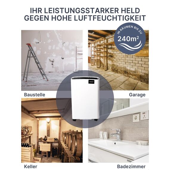 Comedes Luftentfeuchter Bautrockner Demecto 70 (max. 75 Liter / 24h) Geeignet für Räume und Keller bis 240m² / 550m³
