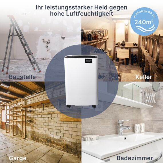 Comedes Demecto 70 Luftentfeuchter Bautrockner (70l/24h) & PowerDrain Kondensatpumpe – Geeignet für Keller & große Räume bis 240m² / 550m³, mit Dauerbetrieb & Wasserableitung, inkl. 3m Schlauch