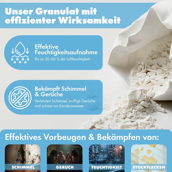reilo 20x 450g Luftentfeuchter Granulat (Calciumchlorid), Raumluftentfeuchter im Vliesbeutel, Nachfüllpacks für Entfeuchterboxen 400 bis 1200 g, Lufttrockner für Wohnräume, Schlafzimmer, Keller