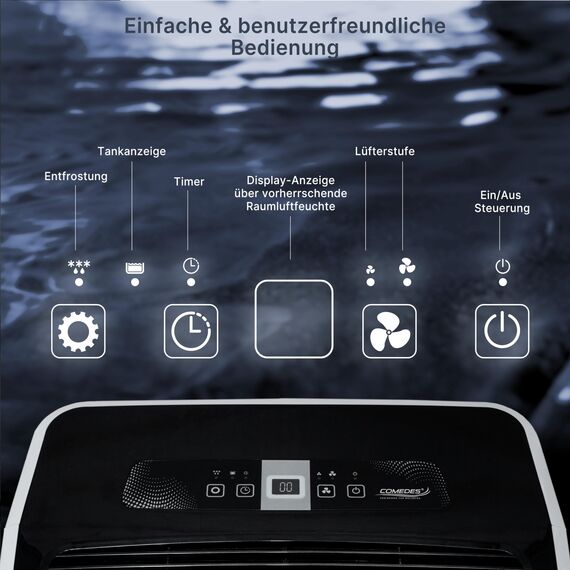 Comedes Demecto 70 Luftentfeuchter Bautrockner (70l/24h) & PowerDrain Kondensatpumpe – Geeignet für Keller & große Räume bis 240m² / 550m³, mit Dauerbetrieb & Wasserableitung, inkl. 3m Schlauch