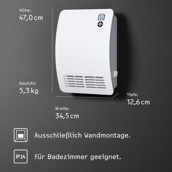 STIEBEL ELTRON Schnellheizer CK 20 Premium, 2 kW für ca. 25 m², VDE geprüft, LC-Display, Wochentimer, 120 Min. Timer, Silent Mode, Heizlüfter energiesparend, Bad, 237835