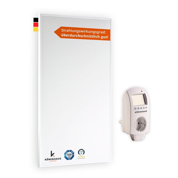 Könighaus Infrarotheizung - 1000 Watt mit TÜV SÜD + 5 Jahre Herstellergarantie ✓ Doppelter Überhitzungsschutz ✓ Heizkörper in 2-4 min auf Betriebstemperatur ✓ inkl. Smart Thermostat