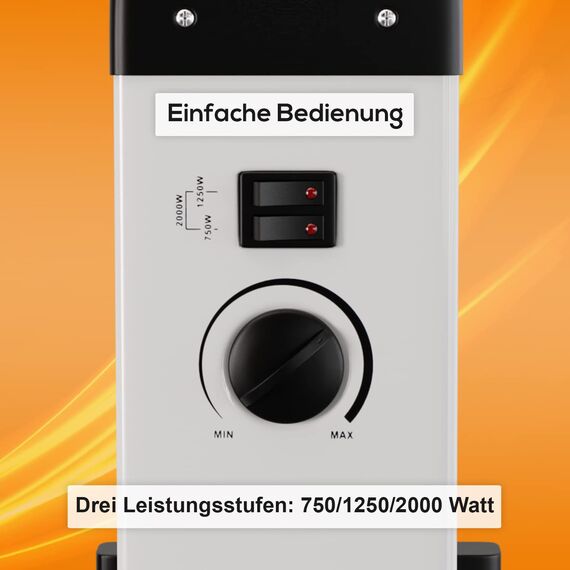 Tronitechnik® Elektroheizer Konvektor Heizgerät Heizkörper mit 3 Leistungsstufen 750/1250/2000 Watt, mobil mit Tragegriff und Thermostatsteuerung, Überhitzungsschutz, freistehend, weiß