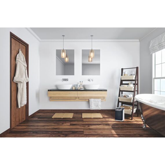 Rowenta SO9281 Mini Excel Aqua Keramik Heizlüfter | Spritzwassergeschützt | leistungsstark | kompakt | leise mit nur 50dB(A) | Tragegriff | 2000W |‎ 20.6 x 14.6 x 30.8cm | Grau/Weiß