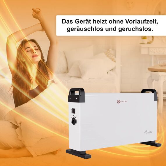 Tronitechnik® Elektroheizer Konvektor Heizgerät Heizkörper mit 3 Leistungsstufen 750/1250/2000 Watt, mobil mit Tragegriff und Thermostatsteuerung, Überhitzungsschutz, freistehend, weiß