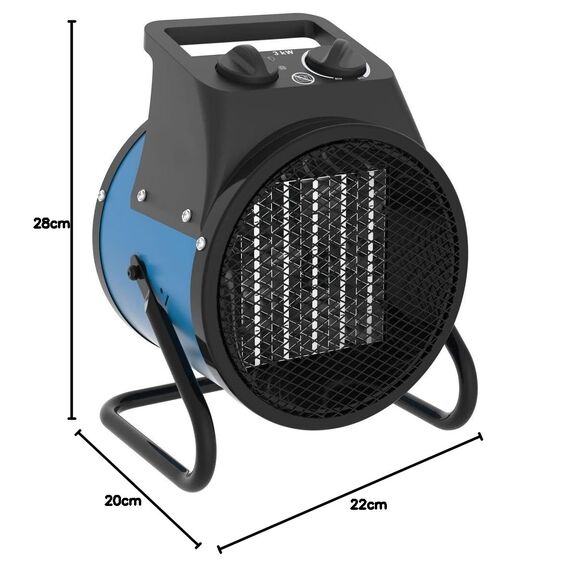 Güde Elektroheizer GEH 3000 P (3000 W Heizleistung, 2 Heizstufen (2000/3000 W) + Ventilatorfunktion, 238 m³/h max. Gebläseleistung, PTC-Keramik Heizelement, stufenloser Thermostat, Überhitzungsschutz)