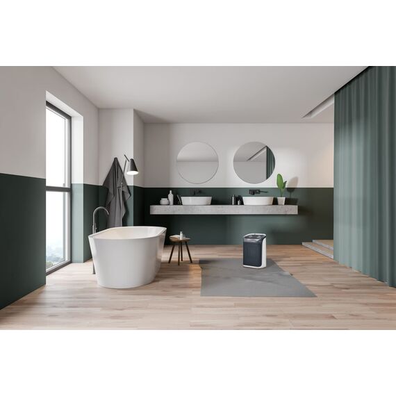 Rowenta SO9281 Mini Excel Aqua Keramik Heizlüfter | Spritzwassergeschützt | leistungsstark | kompakt | leise mit nur 50dB(A) | Tragegriff | 2000W |‎ 20.6 x 14.6 x 30.8cm | Grau/Weiß