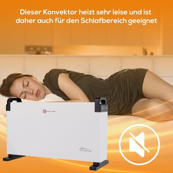 Tronitechnik® Elektroheizer Konvektor Heizgerät Heizkörper mit 3 Leistungsstufen 750/1250/2000 Watt, mobil mit Tragegriff und Thermostatsteuerung, Überhitzungsschutz, freistehend, weiß