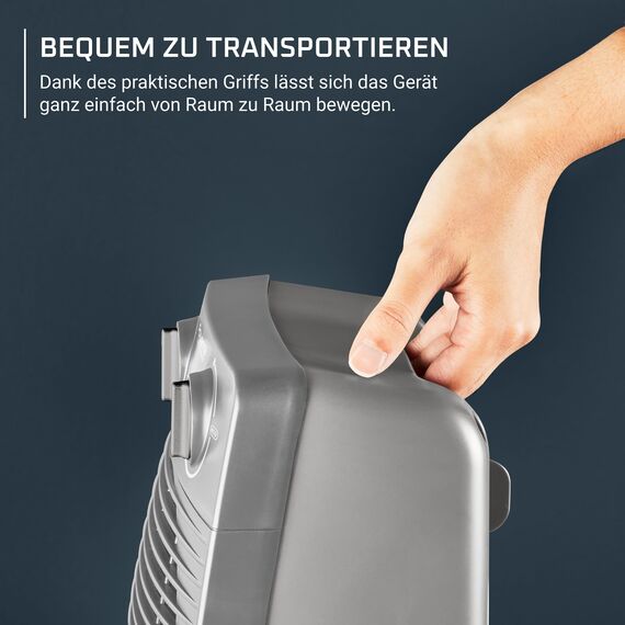 Rowenta Compact Power Heizlüfter, 2 Leistungsstufen, kompakte Abmessungen, Thermostat, Kühlstufe, Tragegriff, Grau, SO2212F0, Hellgrau