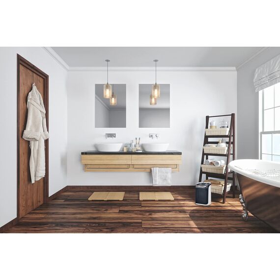 Rowenta SO9281 Mini Excel Aqua Keramik Heizlüfter | Spritzwassergeschützt | leistungsstark | kompakt | leise mit nur 50dB(A) | Tragegriff | 2000W |‎ 20.6 x 14.6 x 30.8cm | Grau/Weiß