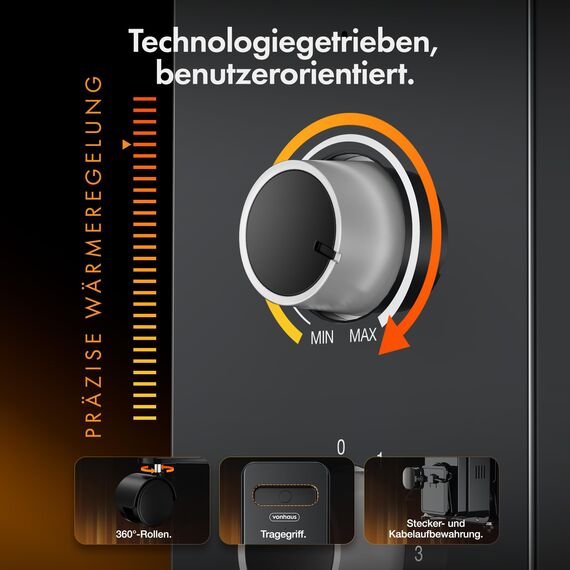 VonHaus Ölradiator mit 11 Rippen, Elektrischer Heizkörper für Homeoffice, Elektroheizung zum Schnellen Wärmen Jedes Raums, Mit Thermostat, 2,5 kW Ölheizer für Maximale Wärme (Schwarz)