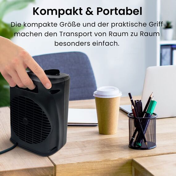Pro Breeze 2000W Mini Keramik Heizlüfter mit Kaltstufe und drei Leistungsstufen - für Betrieb im Büro, Wohnzimmer, Schlafzimmer oder Terasse - Schwarz