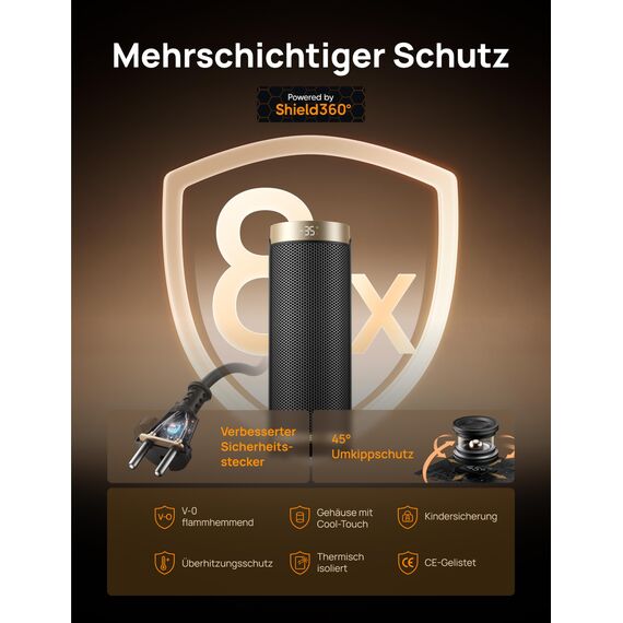Dreo Heizlüfter Energiesparend, PTC Keramik Heizlüfte Leise, 70° Oszillierend Elektroheizung mit Fernbedienung, 12-Std-Timer, 3 Modus 3 Geschwindigkeit, Überhitzungs-Kippschutz, Solaris Slim H3