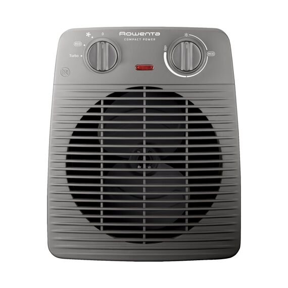 Rowenta Compact Power Heizlüfter, 2 Leistungsstufen, kompakte Abmessungen, Thermostat, Kühlstufe, Tragegriff, Grau, SO2212F0, Hellgrau