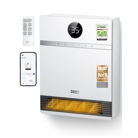 Dreo Smart Wandkonvektor, 30° Lüfterauslass, 2000W, einstellbarer Thermostat, Fernbedienung, Wochentimer, einfach zu montierende Heizung für den Innenbereich, kompatibel mit Alexa