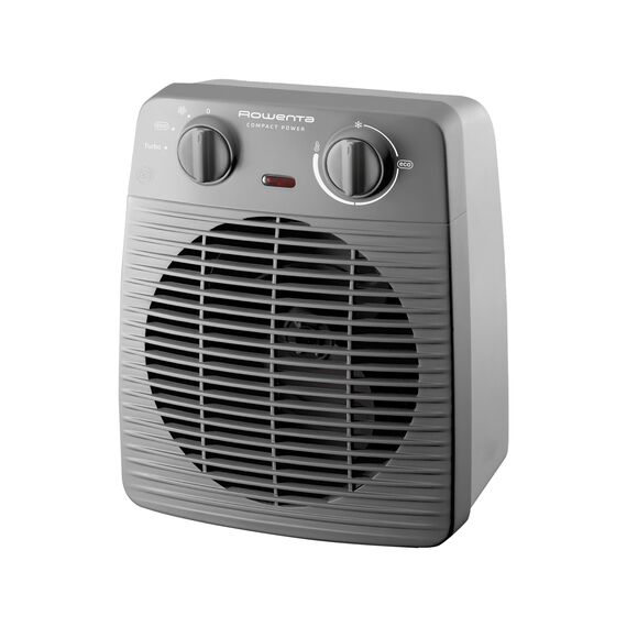 Rowenta Compact Power Heizlüfter, 2 Leistungsstufen, kompakte Abmessungen, Thermostat, Kühlstufe, Tragegriff, Grau, SO2212F0, Hellgrau