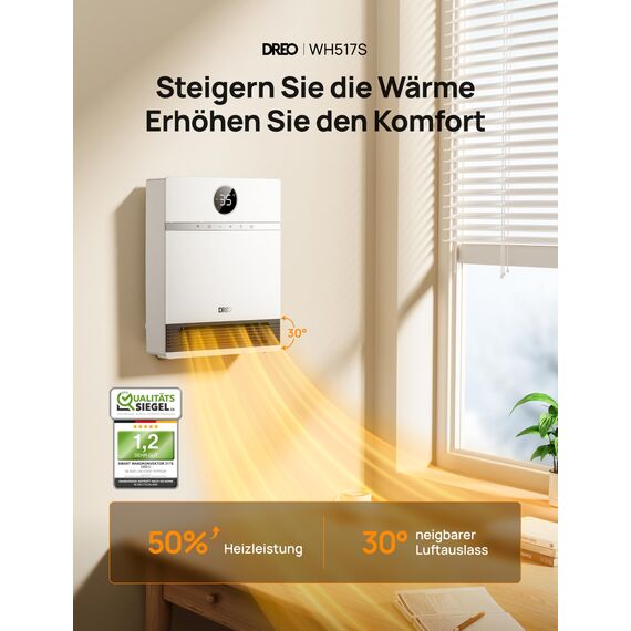 Dreo Smart Wandkonvektor, 30° Lüfterauslass, 2000W, einstellbarer Thermostat, Fernbedienung, Wochentimer, einfach zu montierende Heizung für den Innenbereich, kompatibel mit Alexa