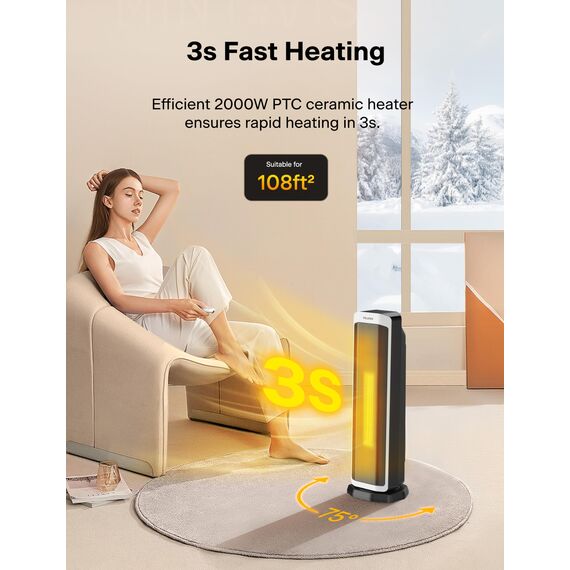 PELONIS 2 in 1 Elektrische Raumheizung 2000W mit Fernbedienung, energieeffiziente, tragbare Keramikheizung, 75° Oszillation, einstellbarer Thermostat, Kipp- und Überhitzungsschutz