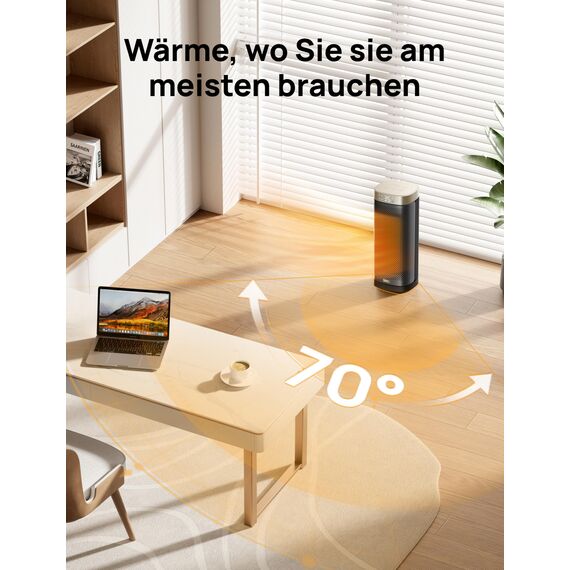 DREO Heizlüfter Energiesparend Leise, 2000W Keramik Heizung mit Thermostat, 12-Std-Timer, 3 Modi, 70° Oszillation, 16 Zoll Elektroheizung für Räume, Überhitzungs-Kippschutz, Solaris Slim H2, Gold