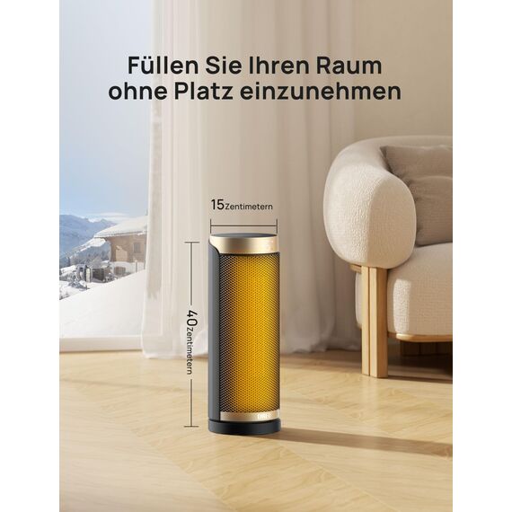 Dreo Heizlüfter Energiesparend, PTC Keramik Heizlüfte Leise, 70° Oszillierend Elektroheizung mit Fernbedienung, 12-Std-Timer, 3 Modus 3 Geschwindigkeit, Überhitzungs-Kippschutz, Solaris Slim H3