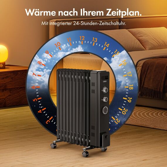 VonHaus Ölradiator mit 11 Rippen, Elektrischer Heizkörper für Homeoffice, Elektroheizung zum Schnellen Wärmen Jedes Raums, Mit Thermostat, 2,5 kW Ölheizer für Maximale Wärme (Schwarz)