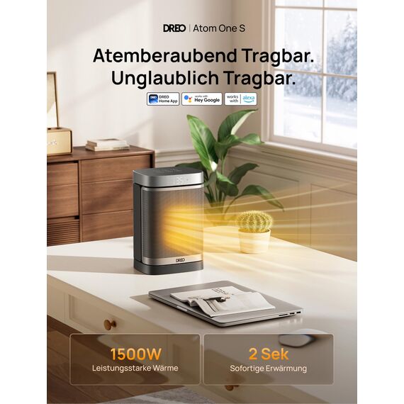 Dreo Smarter Heizlüfter Energiesparend Leise, 1500W PTC Kerarmik Heizung mit Thermostat, 3 Modi, 70° Oszillation, WLAN Alexa & Google Assistant Elektroheizung, Überhitzungs-Kippschutz, Heater314S
