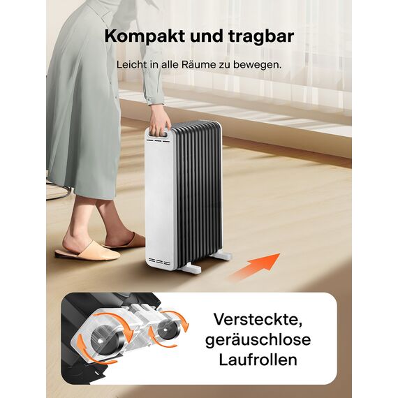 PELONIS Ölradiator 2500W Weiß mit 3D Konvektion & VOLCANO Technik, 13 Rippen Elektroheizung mit 3 Heizstufen, Thermostat und Sicherheitsschutz, Radiator Heizung Elektrisch für Wohnzimmer, Schlafzimmer