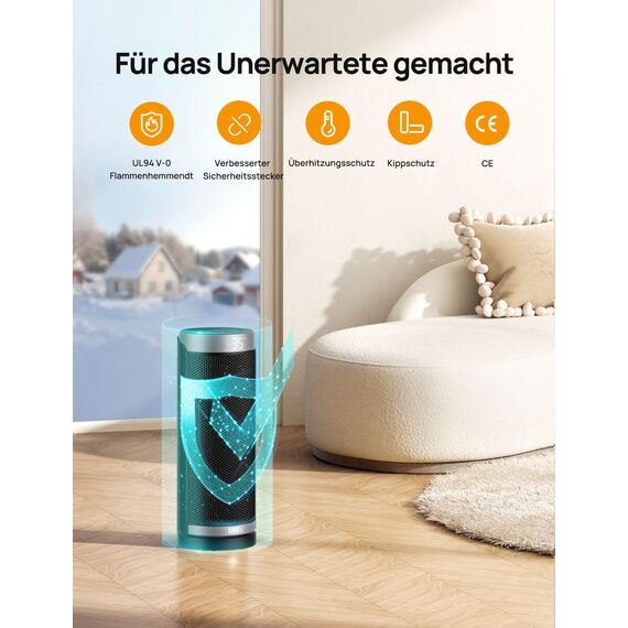 Dreo Heizlüfter Energiesparend, PTC Keramik Heizlüfte Leise, 70° Oszillierend Elektroheizung mit Fernbedienung, 12-Std-Timer, 3 Modi 3 Geschwindigkeiten, Überhitzungs-Kippschutz, Solaris Slim H3