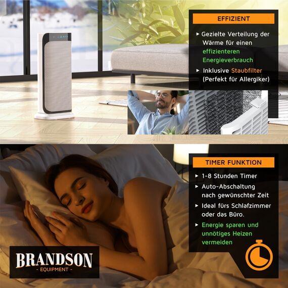 Brandson - Heizlüfter 2000 Watt mit Fernbedienung - Groß und Stark - Preisträger - energiesparend leise - Bad Wohnzimmer Kinderzimmer Babys - Oszillationsfunktion - Heizung Heater - GS zertifiziert