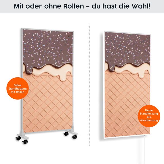 Könighaus Infrarotheizung Standgerät - 1200 Watt - Energiesparend = wärmt innerhalb von 2 Minuten - Elektroheizung mit Standfüßen & Thermostat - mobile Standheizung mit Rollen - Deutscher Hersteller