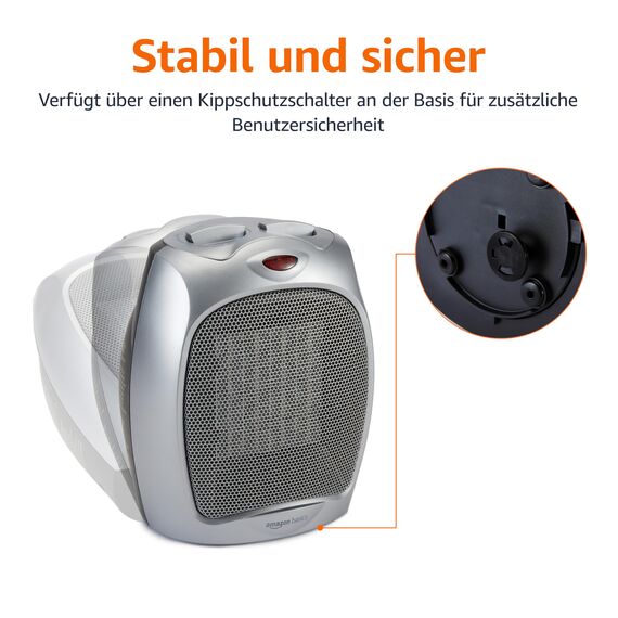 Amazon Basics Keramik-Standheizung, 1800 W, mit verstellbarem Thermostat - Silberfarben