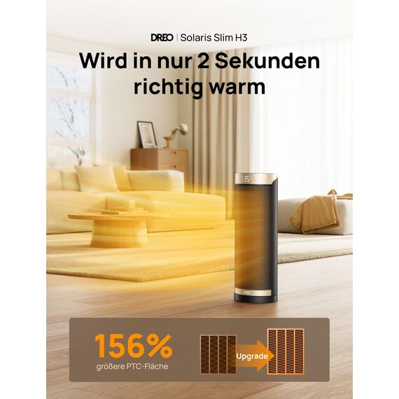 Dreo Heizlüfter Energiesparend, PTC Keramik Heizlüfte Leise, 70° Oszillierend Elektroheizung mit Fernbedienung, 12-Std-Timer, 3 Modus 3 Geschwindigkeit, Überhitzungs-Kippschutz, Solaris Slim H3