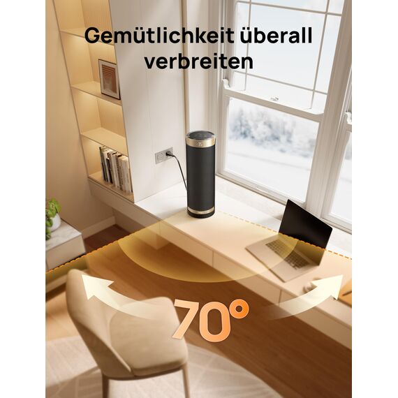 Dreo Heizlüfter Energiesparend, PTC Keramik Heizlüfte Leise, 70° Oszillierend Elektroheizung mit Fernbedienung, 12-Std-Timer, 3 Modus 3 Geschwindigkeit, Überhitzungs-Kippschutz, Solaris Slim H3