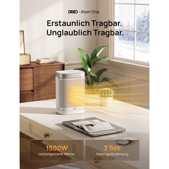 Dreo Heizlüfter Energiesparend Klein, 1500W Heizung Elektrisch mit Thermostat, 70° Oszillierend Elektroheizung, PTC Keramik Heizlüfter Leise, ECO-Modus, 12-Std-Timer, Überhitzungs- & Kippschutz, Weiß