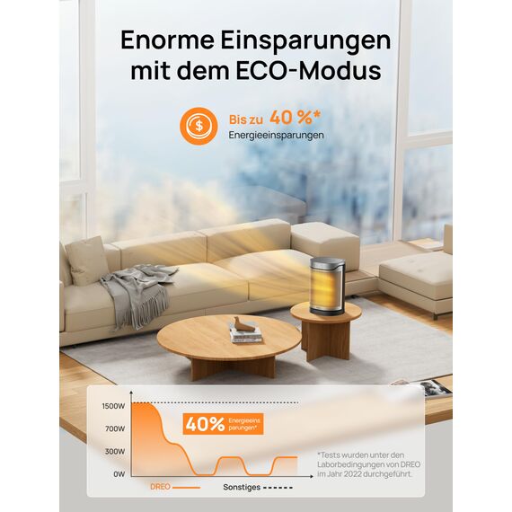 DREO Keramikheizung 318,1500 W, elektrische Heizungen für Schlafzimmer,freistehend,Überhitzungs-und Kippschutz,einstellbarer Thermostat, Kindersicherung, Energieeinsparung 40%,leise,12-Stunden-Timer