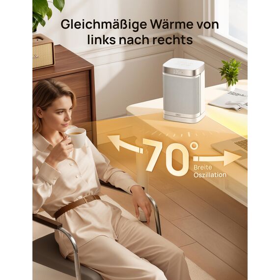 Dreo Heizlüfter Energiesparend Klein, 1500W Heizung Elektrisch mit Thermostat, 70° Oszillierend Elektroheizung, PTC Keramik Heizlüfter Leise, ECO-Modus, 12-Std-Timer, Überhitzungs- & Kippschutz, Weiß
