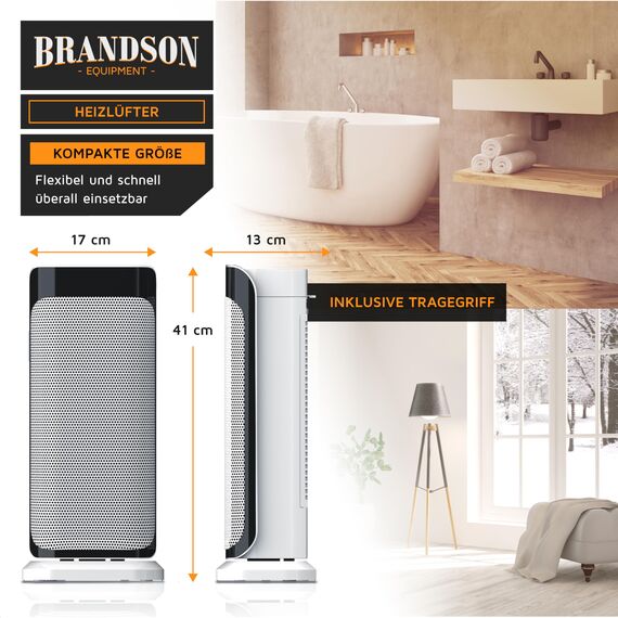 Brandson - Heizlüfter 2000 Watt mit Fernbedienung - Groß und Stark - Preisträger - energiesparend leise - Bad Wohnzimmer Kinderzimmer Babys - Oszillationsfunktion - Heizung Heater - GS zertifiziert